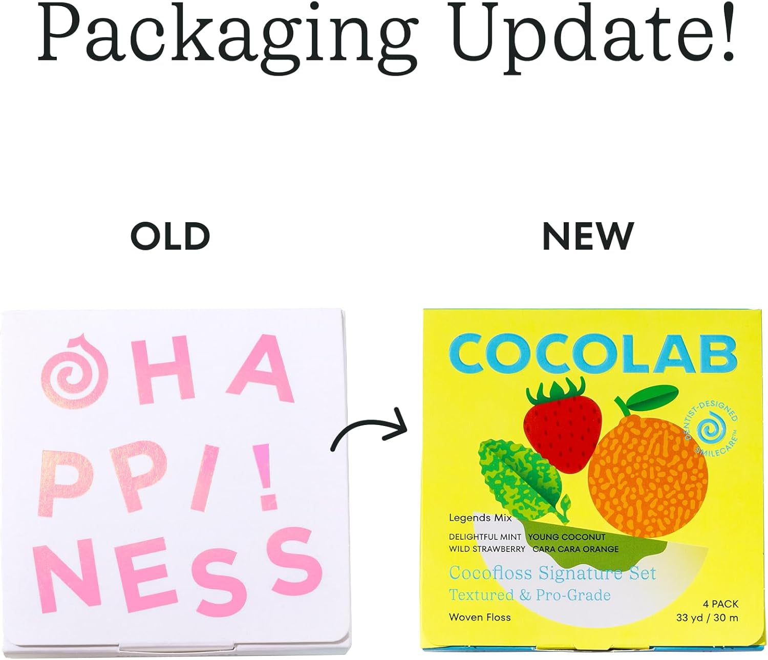 Woven Dental Floss, Dentist-Designed Oral Care, Waxed, Vegan, Kid-Friendly, with Coconut Oil, 4-Pack of Mint, Coconut, Orange, Strawberry (33 Yard Each)