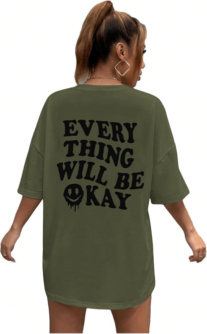 Women'S Oversized T Shirts Graphic Tees Letter Print Casual Trendy Summer Loose Tops