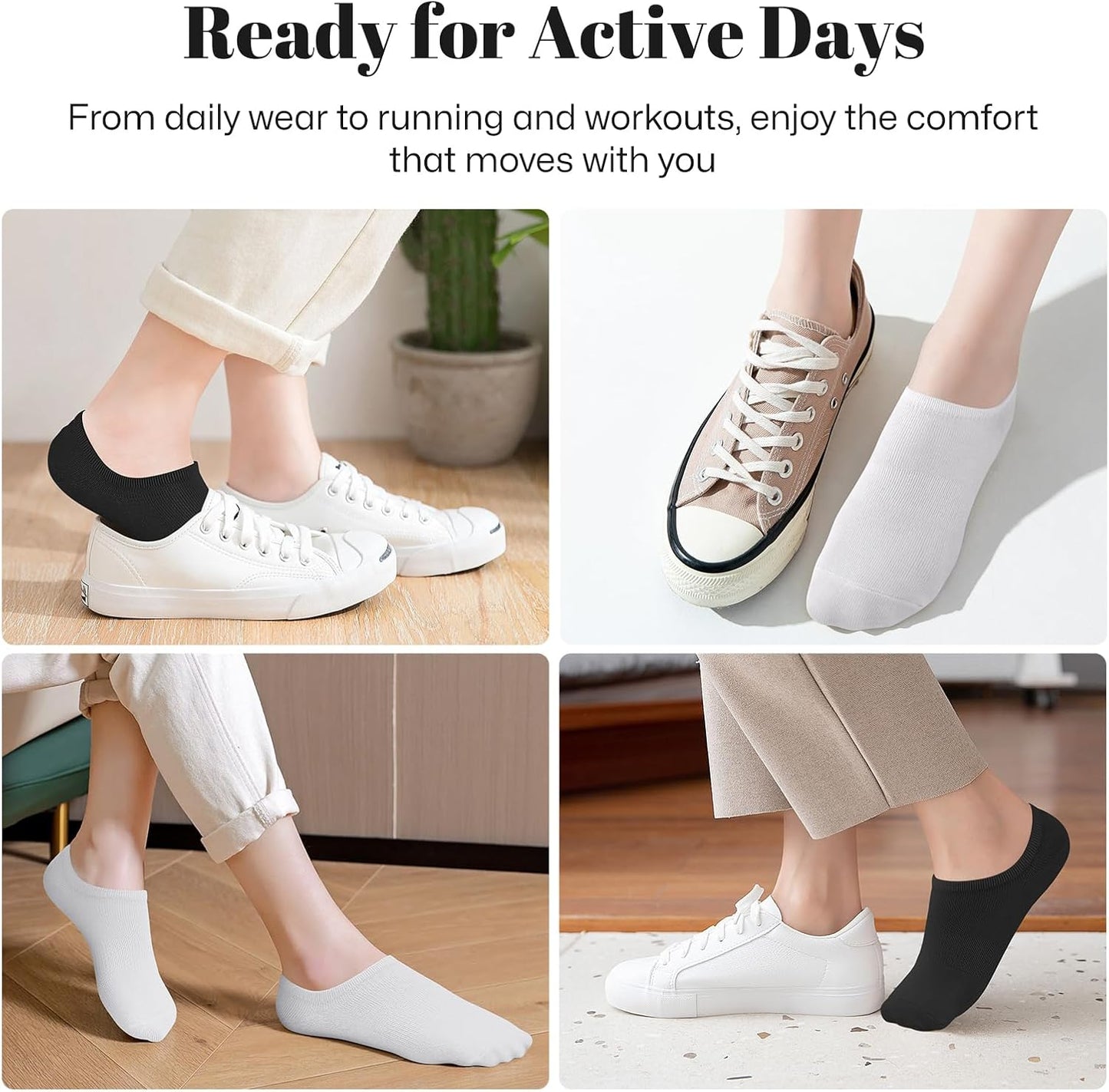 No Show Socks Women Low Socks Non Slip Flat Boat Line 4/8 Pairs