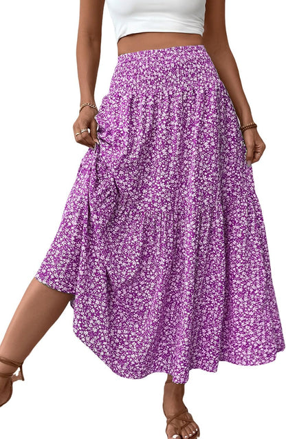 Women'S Smocked High Waist Maxi Skirt Casual Boho Long Skirts with Pockets