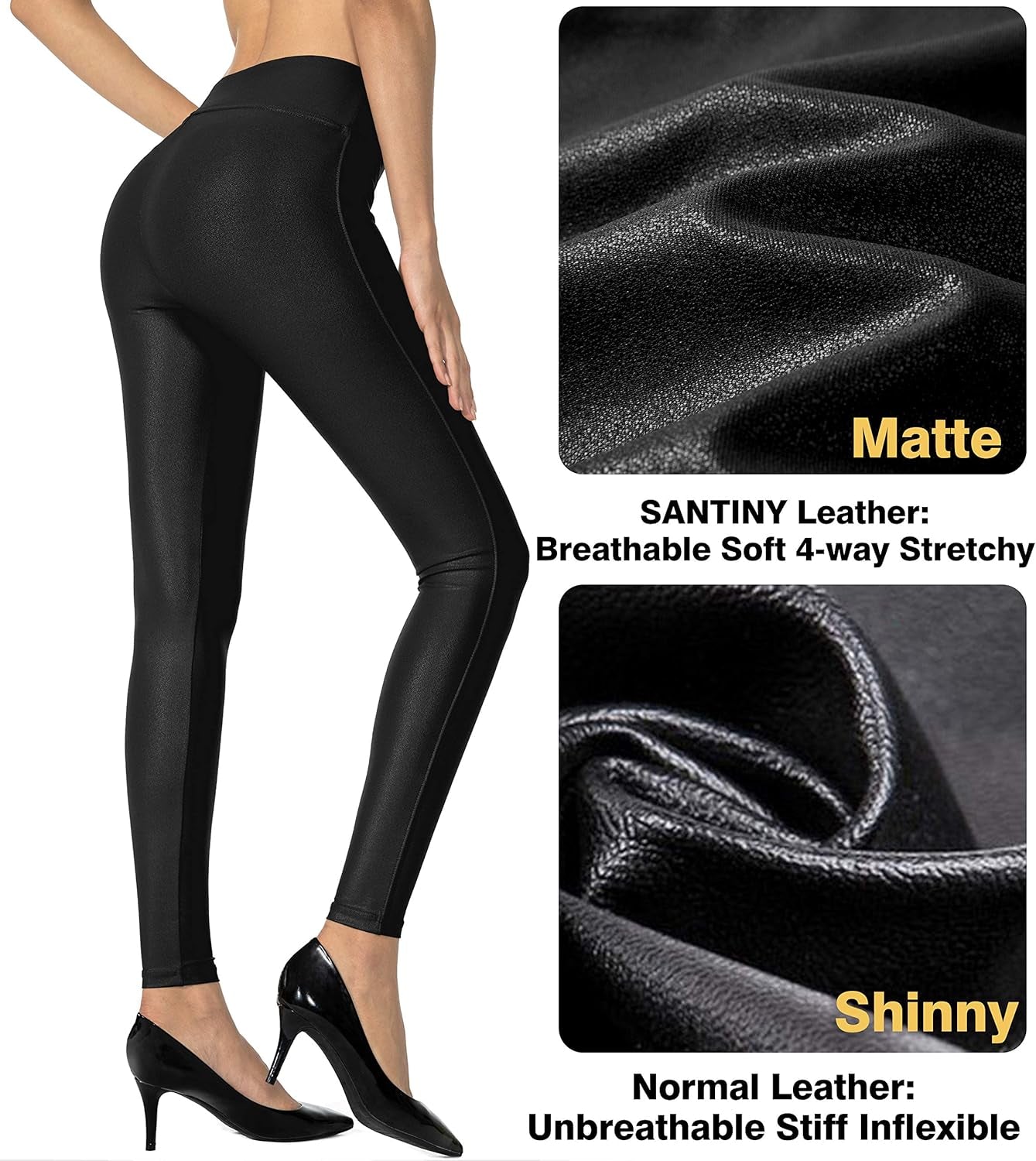 Women'S 25.5''/27'' Faux Leather Leggings Pants Stretch High Waisted Tights for Women