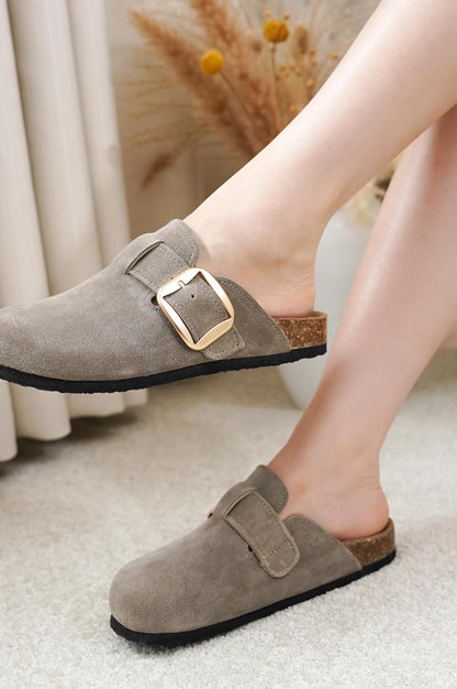 100% Genuine Leather Clogs for Women Shoes - Memory Foam Insole, Non-Slip & Natural Cork Footbed Arch Support Big Buckle Womens Clogs and Mules Footwear (Manchester)