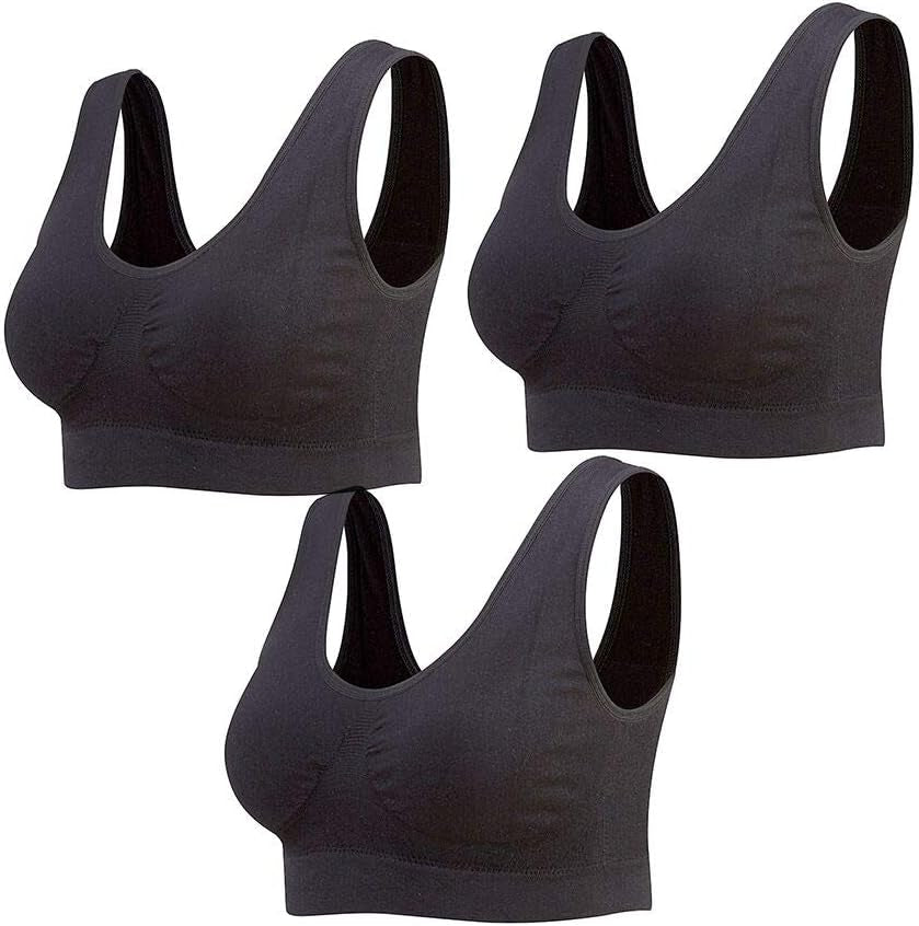 3-Pack Seamless Sports Bra Wirefree Yoga Bra with Removable Pads for Women