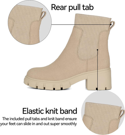 Women'S Chelsea Boots Fashion Slip on Platform Ankle Boots Lug Sole Chunky Booties