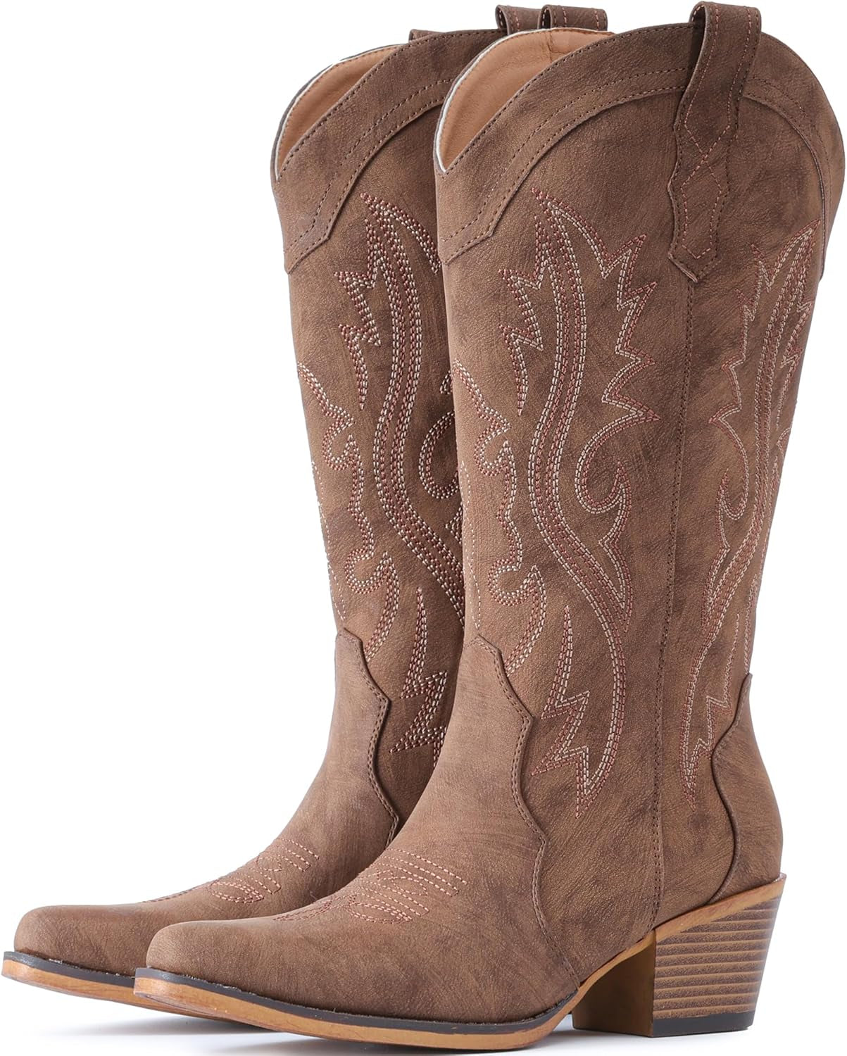 Cowboy Boots for Women Western Cowgirl Boots with Chunky Heel Mid Calf Snip Toe Ideal for Low Insteps