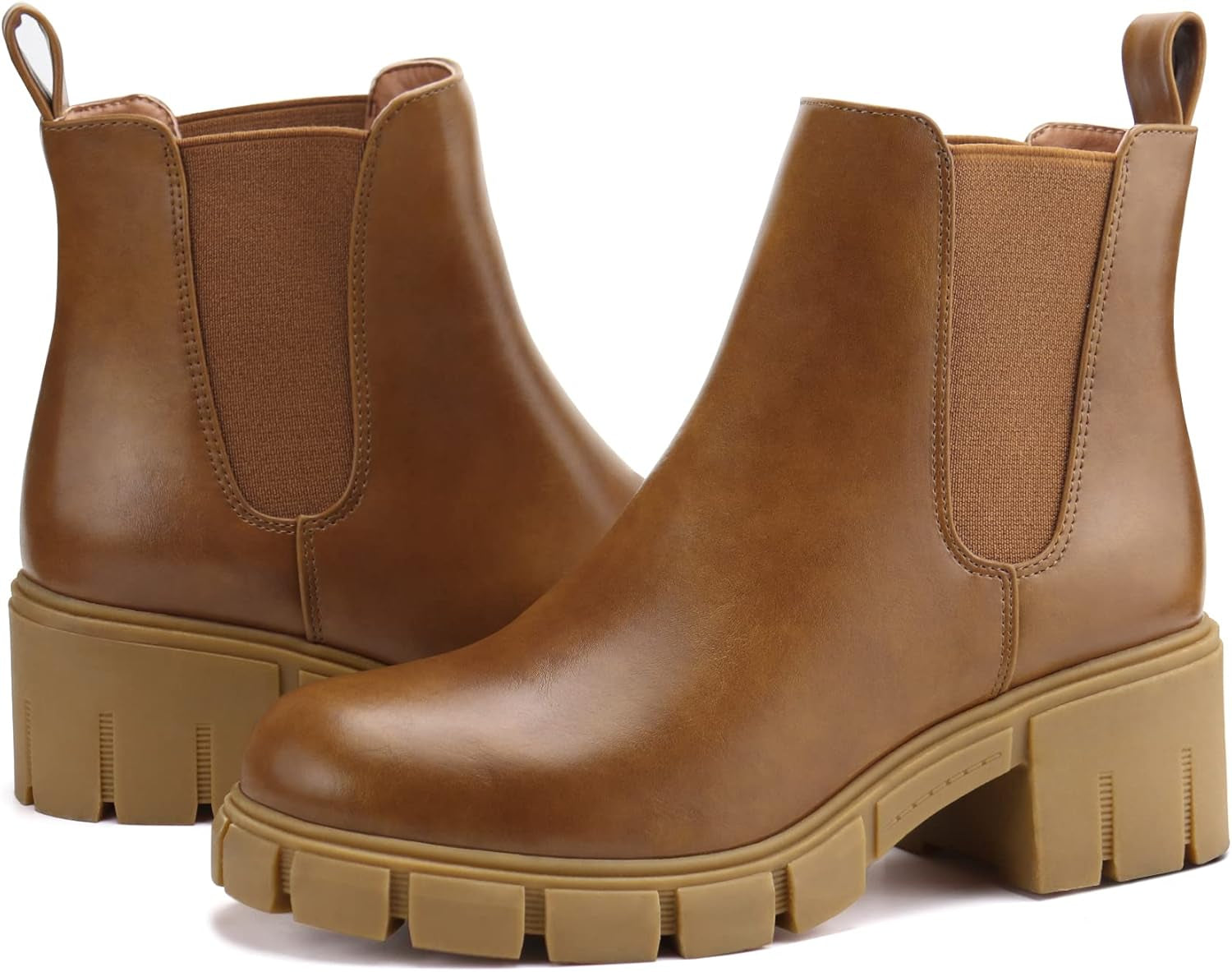 Women Platform Ankle Boots Elastic Chelsea Boots Mid Heel Slip on Booties