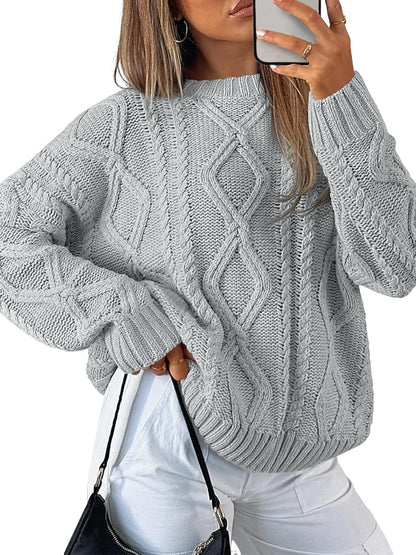 Women'S Oversized Cable Knit Crewneck Sweaters