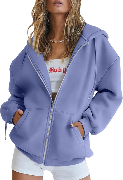 Womens Zip up Hoodies Oversized Sweatshirts Fall Fashion Spring Outfits Casual Jackets 2026 Winter Clothes