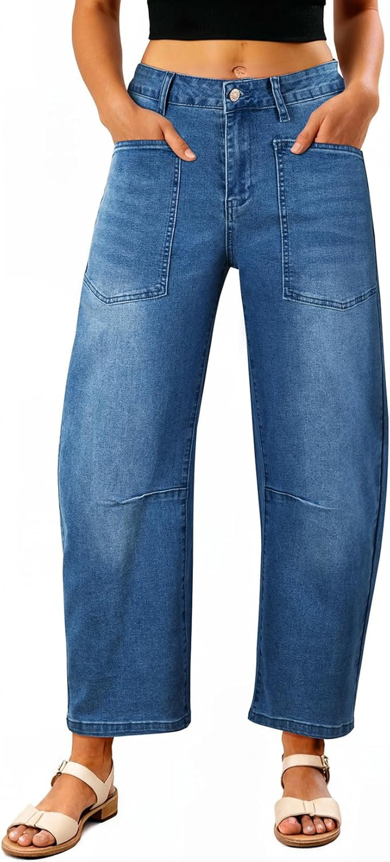 Womens Baggy Barrel Jeans High Waisted Wide Leg Boyfriend Denim Ankle Pants