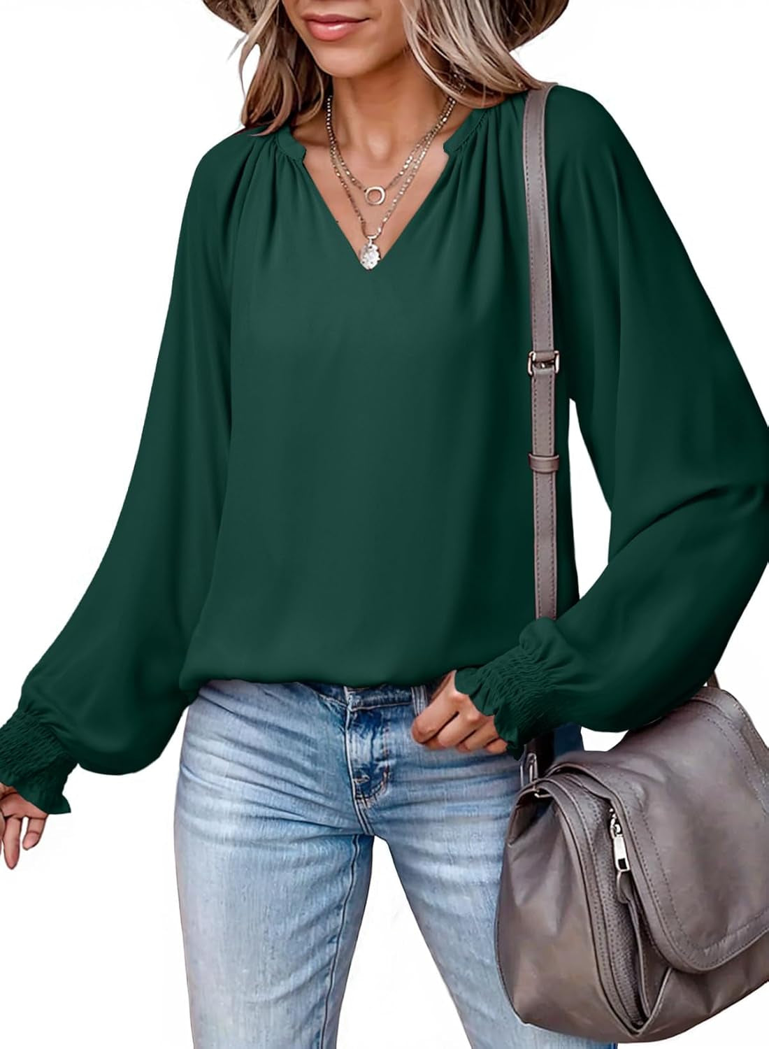 Womens Blouses Dressy Casual Flowy Boho Tops V Neck Long Sleeve Shirts