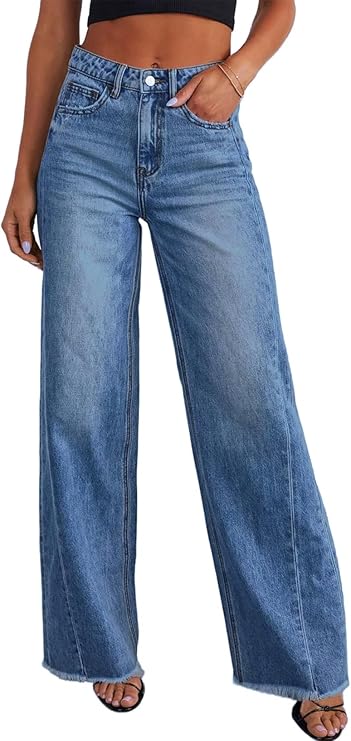 Women's Jeans High Waisted Straight Leg Stretchy Jeans Trendy Loose Wide Leg Zimbaplatinum Denim Pants with Pockets