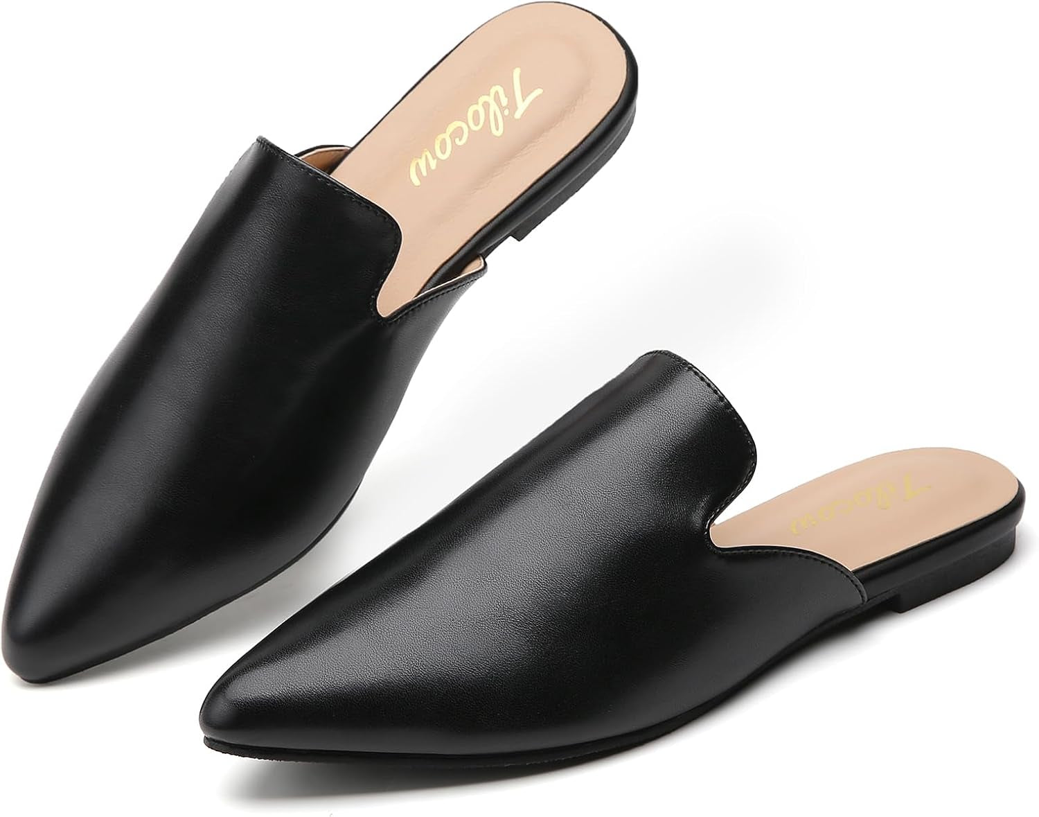 Mules for Woman Comfortable Pointed Toe Backless Loafers Flat Mule Business Casual Shoes Slides Slip On