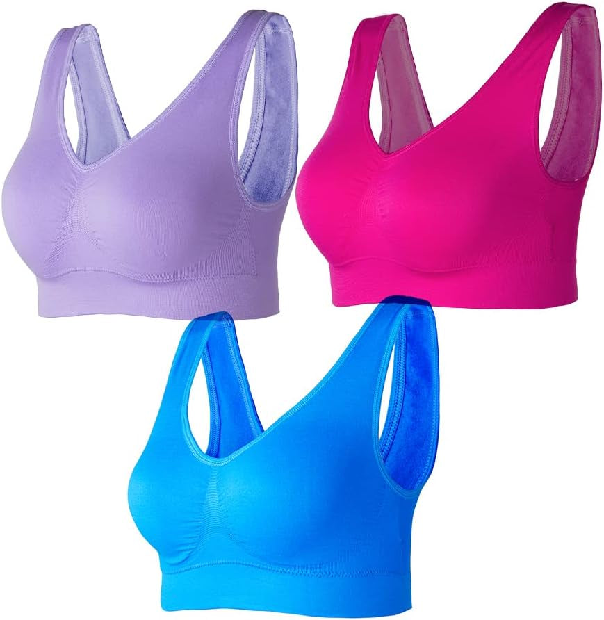 3-Pack Seamless Sports Bra Wirefree Yoga Bra with Removable Pads for Women