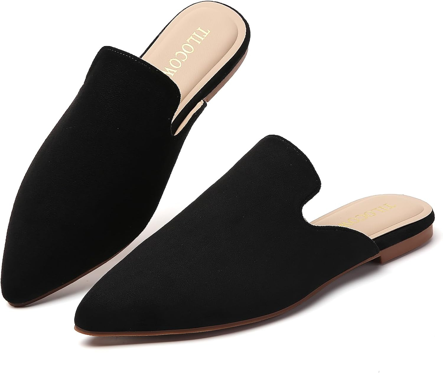 Mules for Woman Comfortable Pointed Toe Backless Loafers Flat Mule Business Casual Shoes Slides Slip On