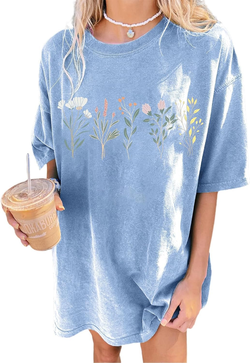 Women'S Casual Oversized T Shirt Short Sleeve Graphic Tee Letter Sun Moon Shirts