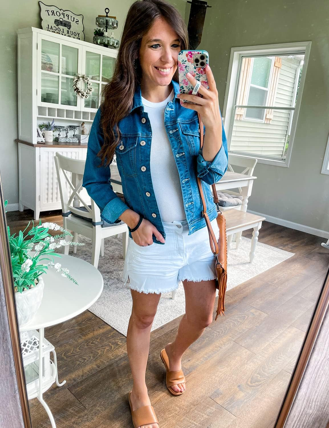 Women'S Basic Button down Long Sleeve Stretchy Jean Trucker Denim Jacket