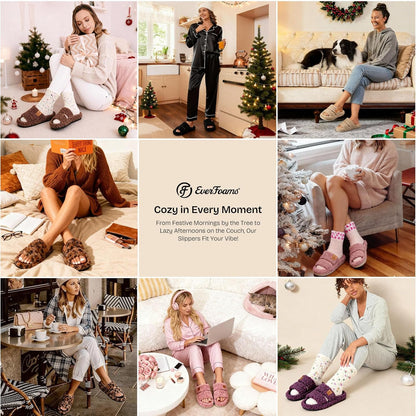 Womens Fuzzy Open-Toe Slippers Soft Comfy Memory Foam Indoor House Shoes