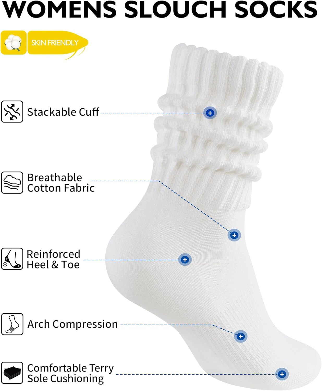 Womens Scrunch Crew Socks Retro Soft Cotton Cozy Slouchy Socks for Sneakers Boot 3 Pairs