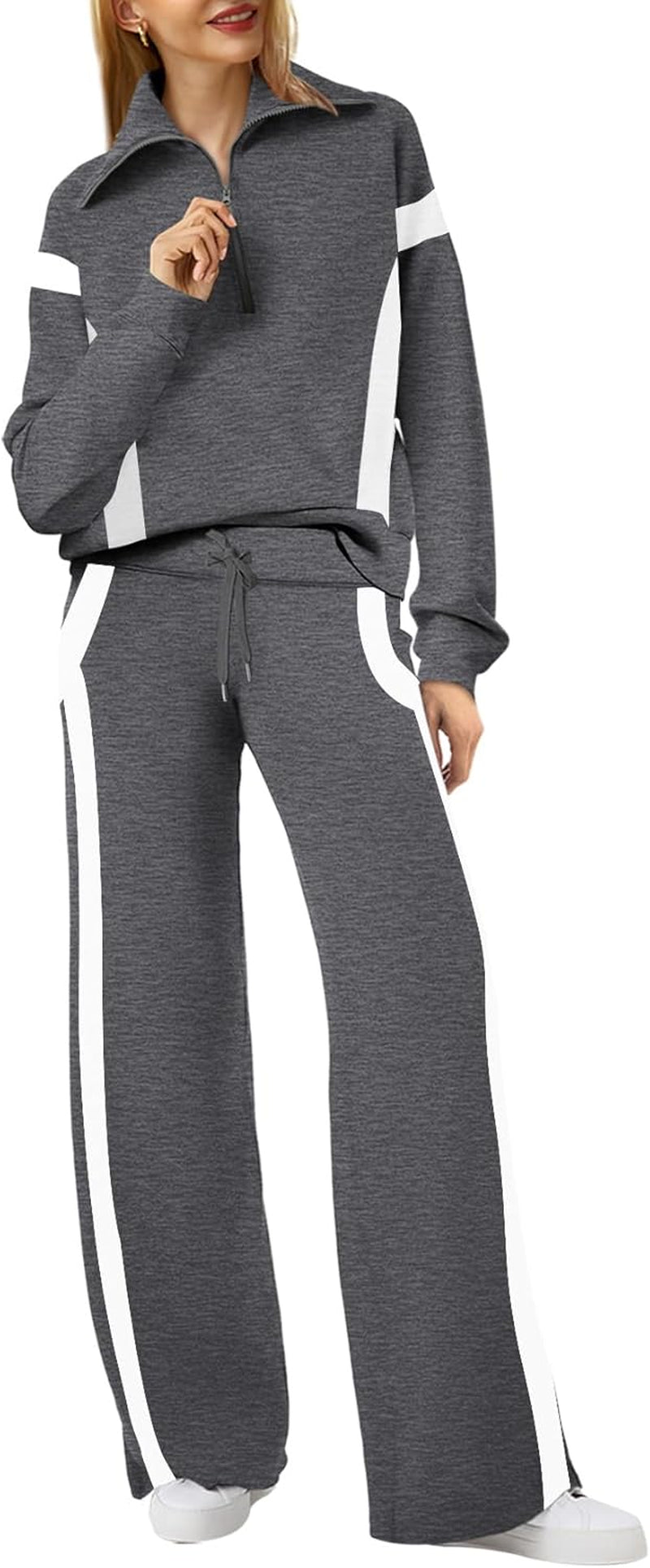 Lounge Sets for Women 2025 Half Zip Sweatshirt and Wide Leg Sweatpant 2 Piece Outfits Sweatsuit Tracksuit