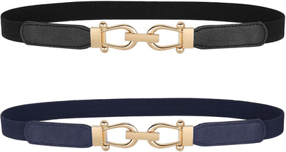 Women Skinny Elastic Belt for Dresses,Thin Retro Stretch Waist Belt with Golden Buckle