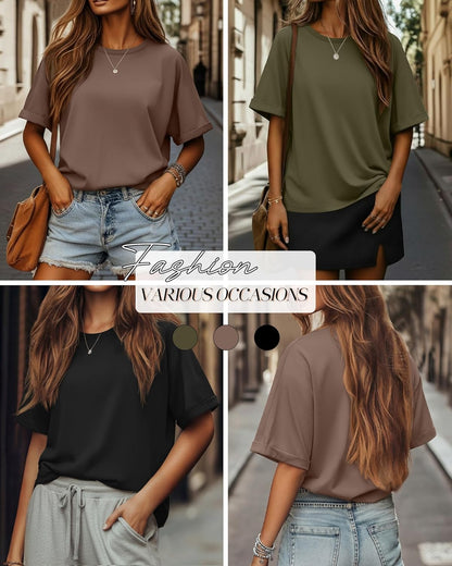 3 Pack Women'S Oversized T-Shirt Half Sleeve Summer Tees Casual Loose Fit Crew Neck Basic Tops