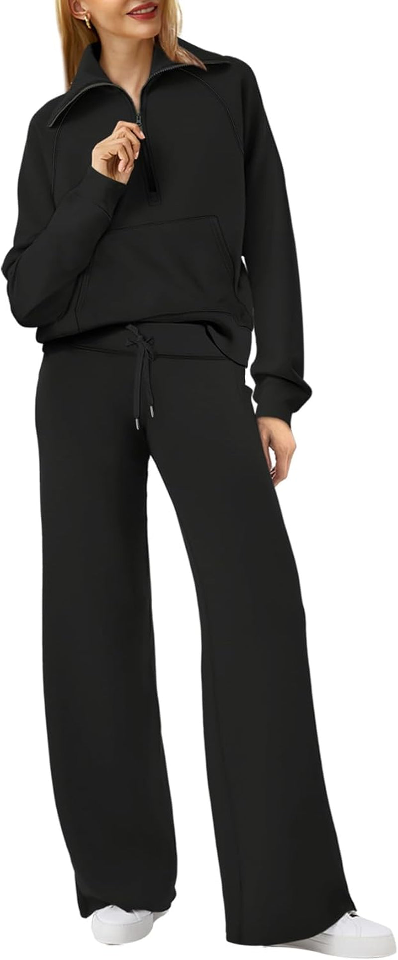 Lounge Sets for Women 2025 Half Zip Sweatshirt and Wide Leg Sweatpant 2 Piece Outfits Sweatsuit Tracksuit
