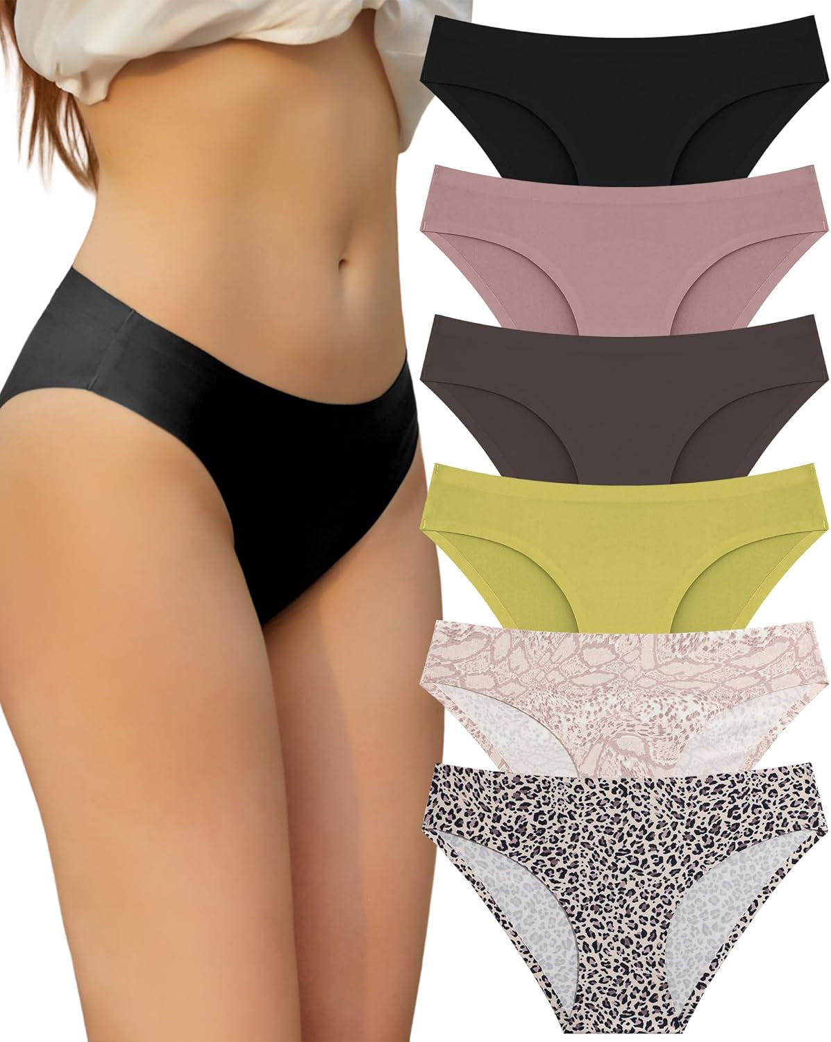 6 Pack Women’S Seamless Hipster Underwear No Show Panties Invisibles Briefs Soft Stretch Bikini Underwears XS-XL