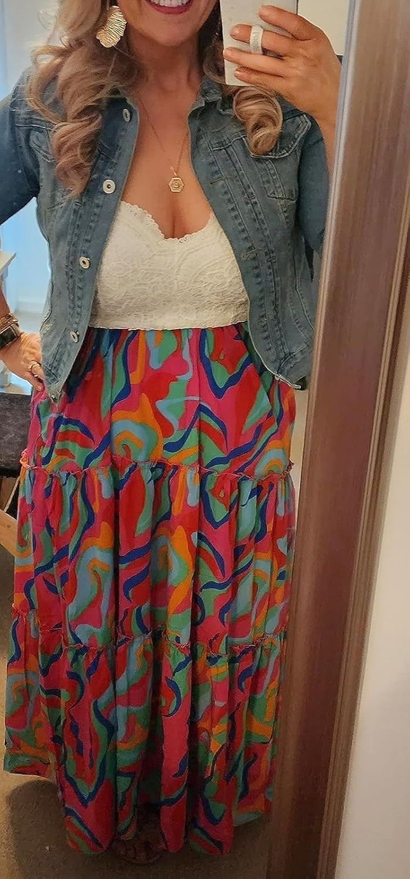 Womens Boho Maxi Skirt 2026 Summer Cruise Casual High Waist Tie Flowy Long Skirt with Pockets for Beach Vacation