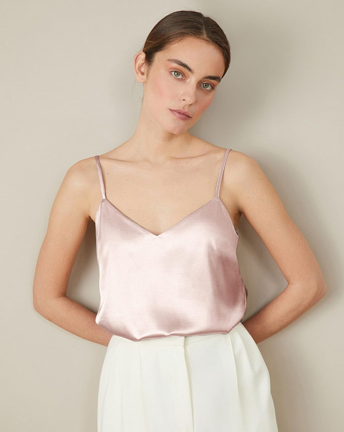 3 Pack: Womens Silk Satin Tank Top V Neck Camisole Cami Spaghetti Strap Top Loose Sleeveless Blouses Tank Shirt