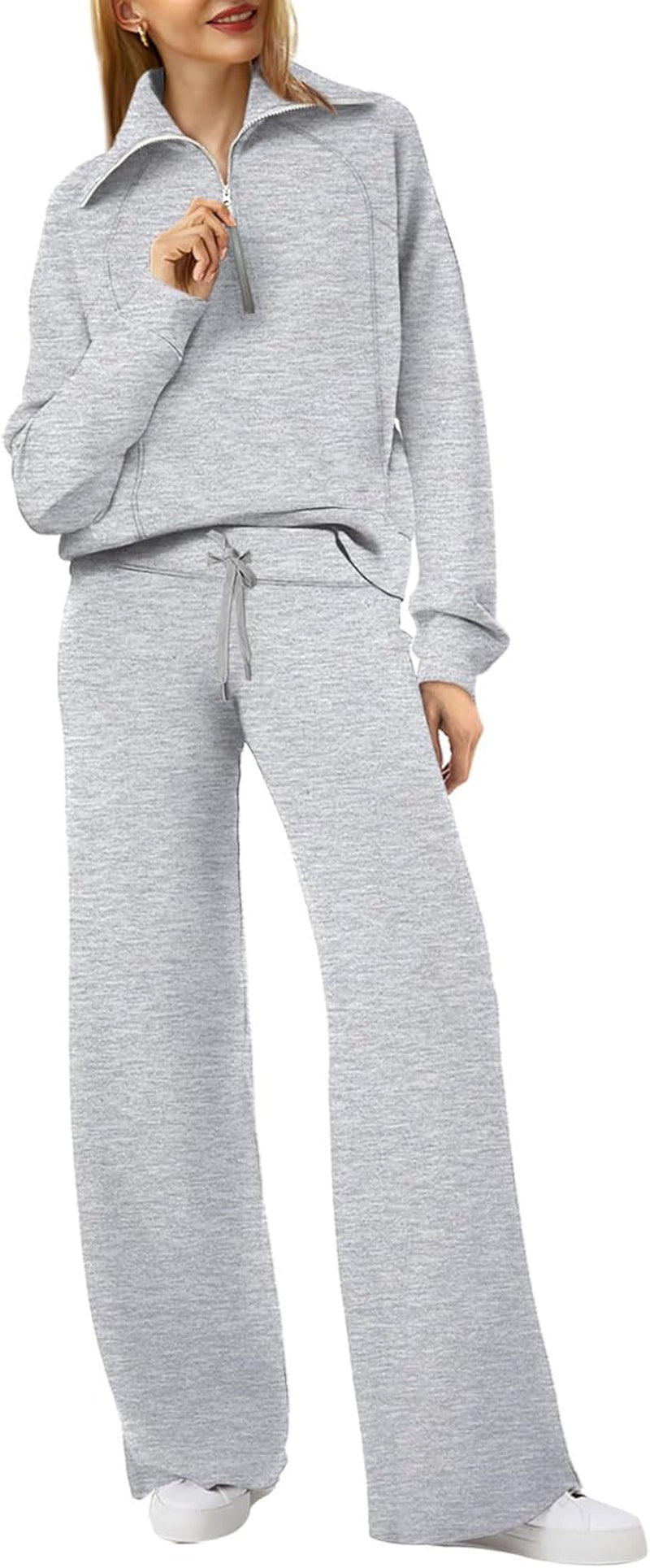 Lounge Sets for Women 2025 Half Zip Sweatshirt and Wide Leg Sweatpant 2 Piece Outfits Sweatsuit Tracksuit