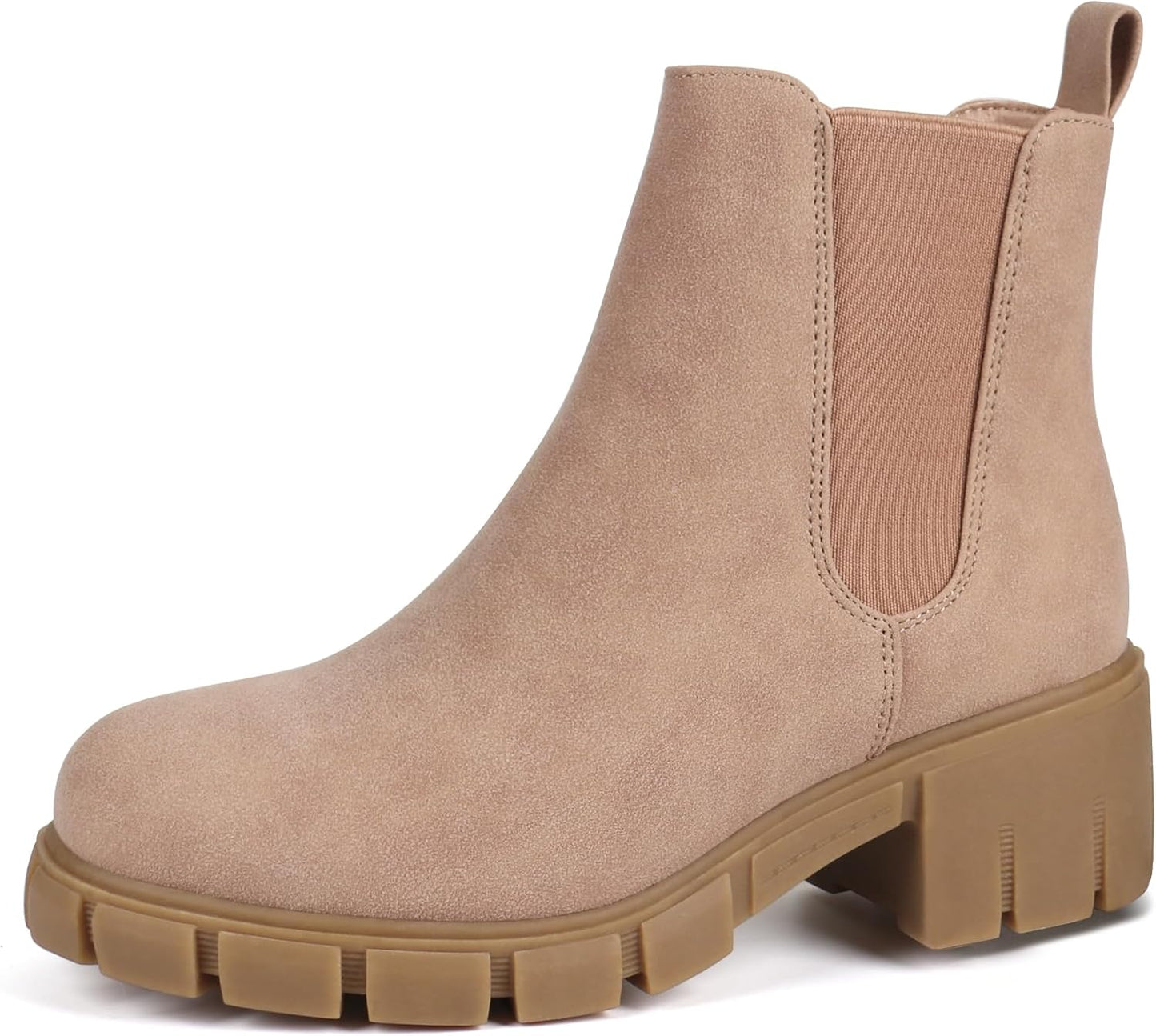 Women Platform Ankle Boots Elastic Chelsea Boots Mid Heel Slip on Booties