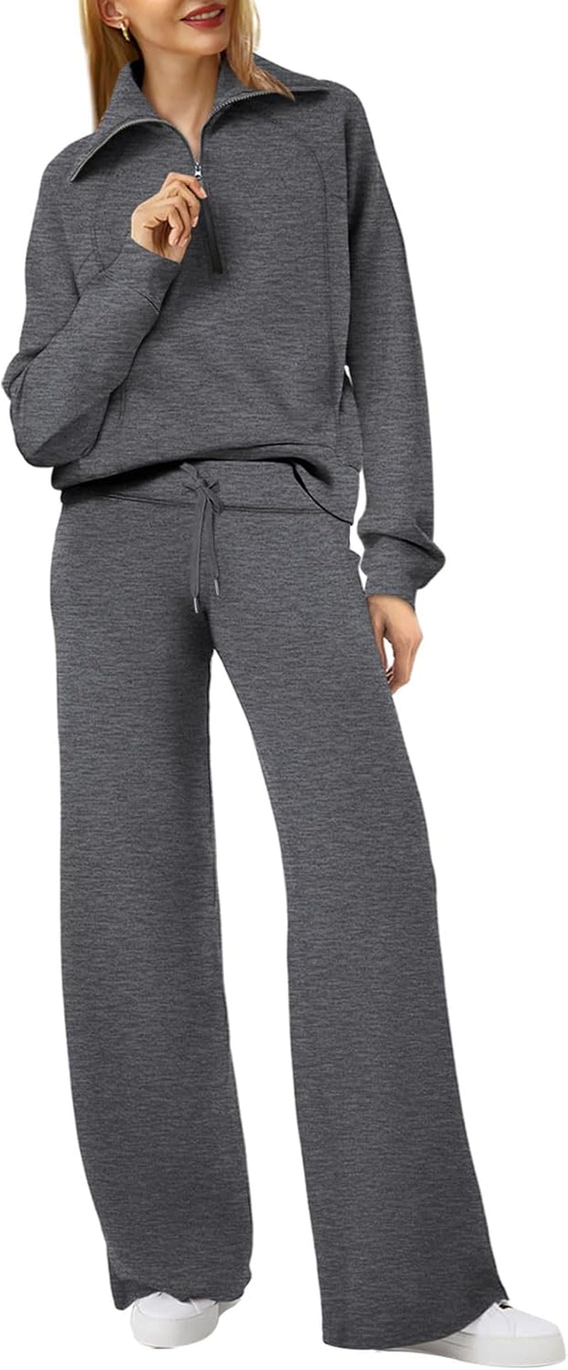Lounge Sets for Women 2025 Half Zip Sweatshirt and Wide Leg Sweatpant 2 Piece Outfits Sweatsuit Tracksuit