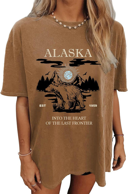 Women'S Graphic Oversized Tshirt Vintage Half Sleeve round Neck Baggy Tee Summer Casual Tunic Shirt