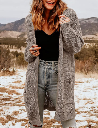 Women'S 2025 Fall Open Front Chunky Knit Sweater Oversized Lantern Sleeve Cardigan Outwear