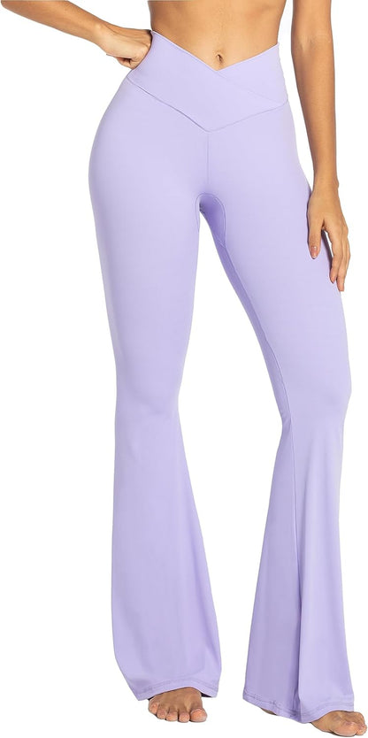 Flare Leggings, Crossover Yoga Pants with Tummy Control, High-Waisted and Wide Leg