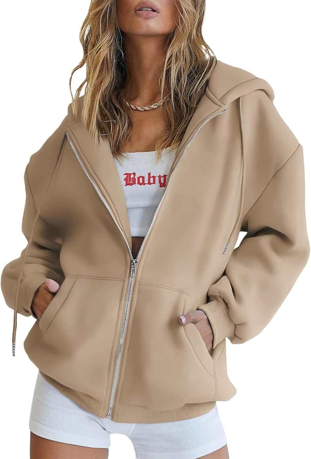 Womens Zip up Hoodies Oversized Sweatshirts Fall Fashion Spring Outfits Casual Jackets 2026 Winter Clothes