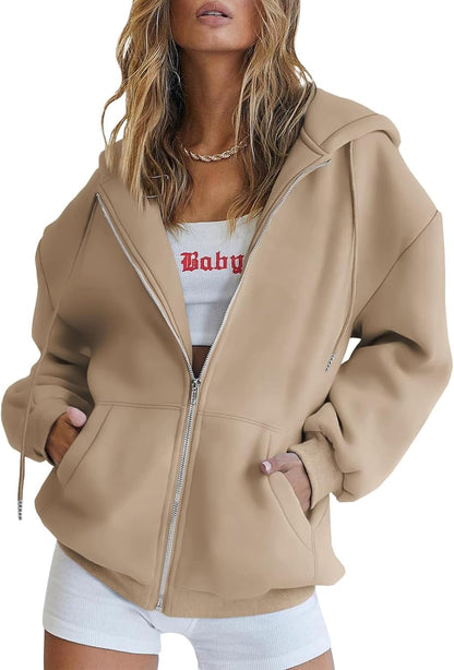 Womens Zip up Hoodies Oversized Sweatshirts Fall Fashion Spring Outfits Casual Jackets 2026 Winter Clothes