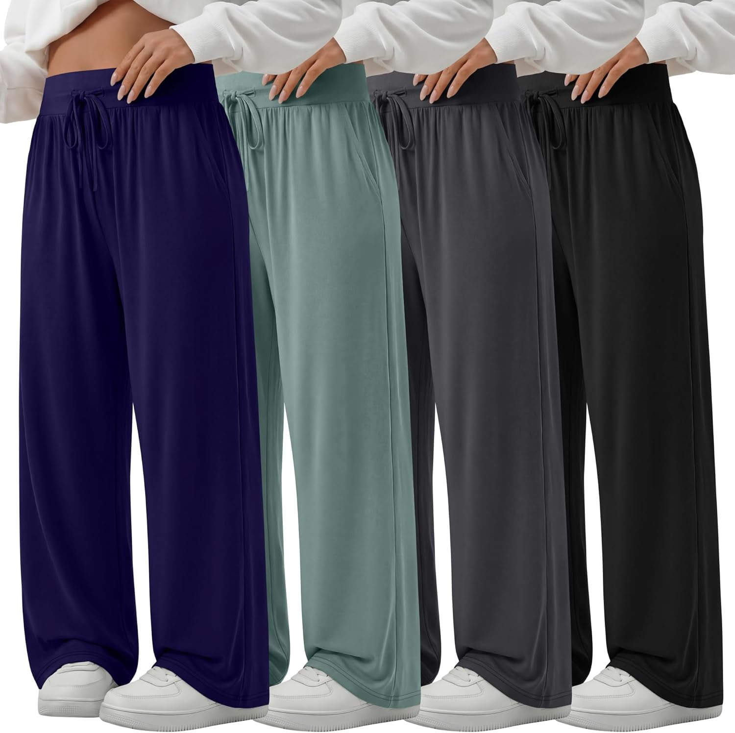 4 Pack Women'S plus Size Lounge Pants Wide Leg Yoga Pants Drawstring Baggy Sweatpants Loose Casual Workout Jogger