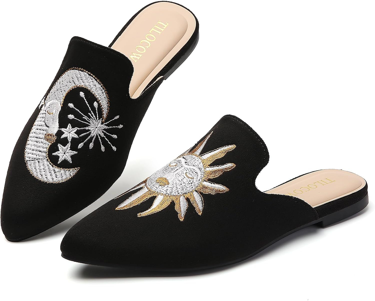 Mules for Woman Comfortable Pointed Toe Backless Loafers Flat Mule Business Casual Shoes Slides Slip On