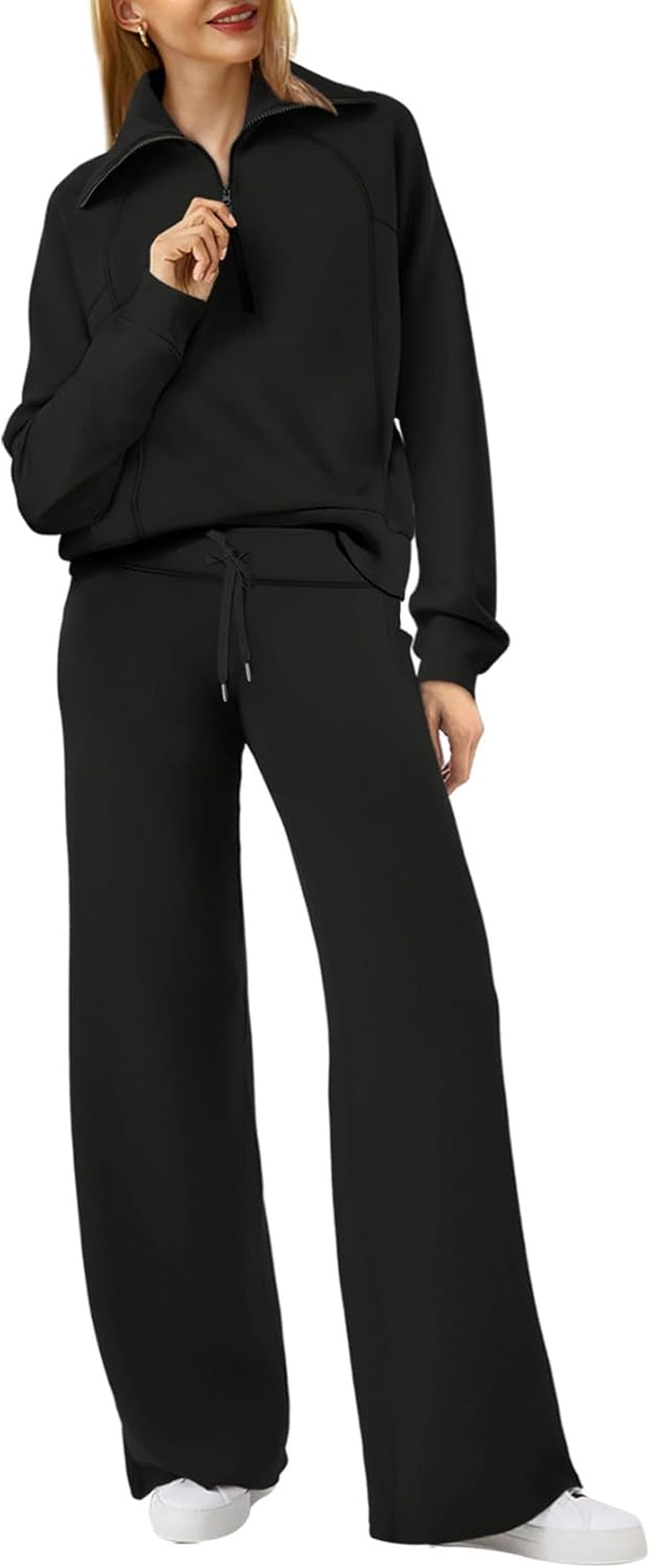 Lounge Sets for Women 2025 Half Zip Sweatshirt and Wide Leg Sweatpant 2 Piece Outfits Sweatsuit Tracksuit