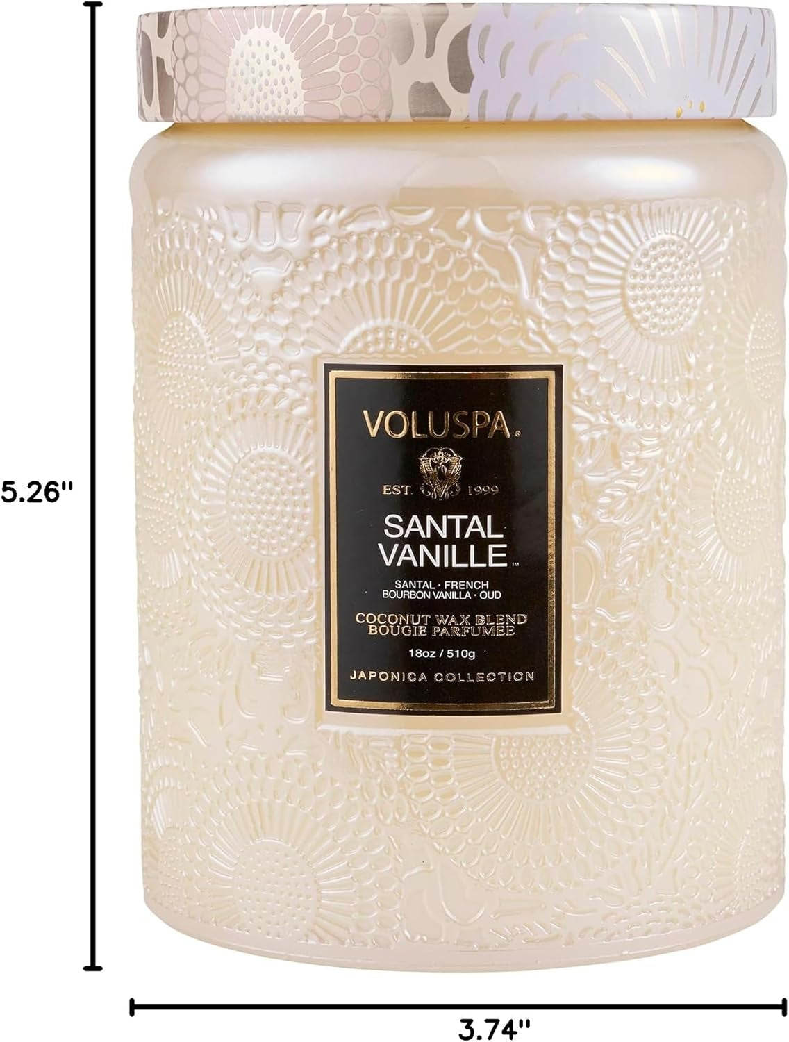 Santal Vanille Candle, 18 Oz, Coconut Wax Blend, Scented Candles for Home, 100 Hour Burn Time, Candle Jars