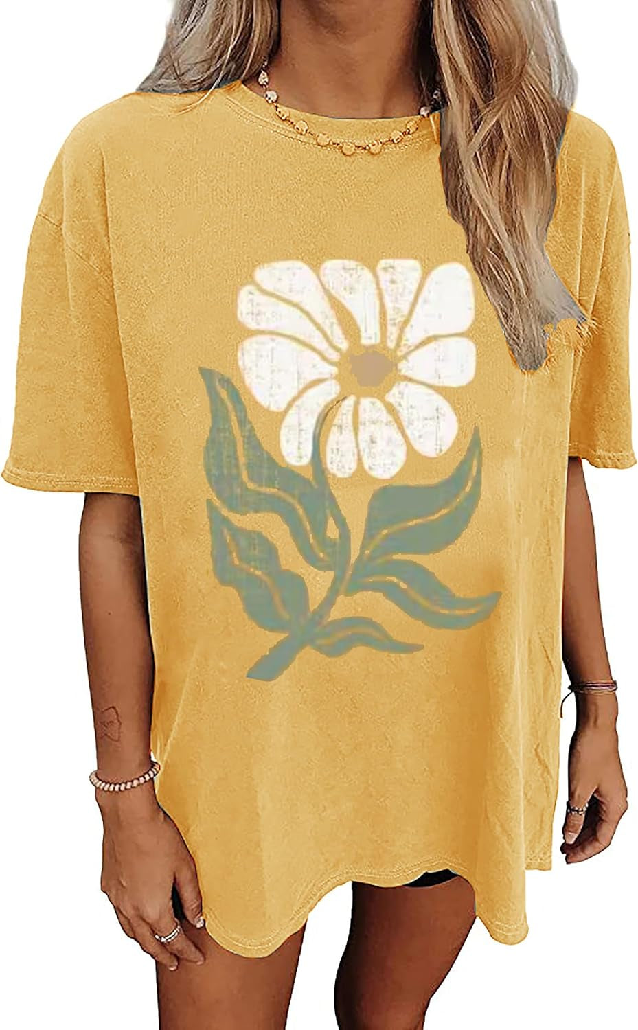 Oversized Tshirts for Women Wildflower Graphic Tees Hiking Crewneck Short Sleeve Clothes Casual Loose Hawaii Tops