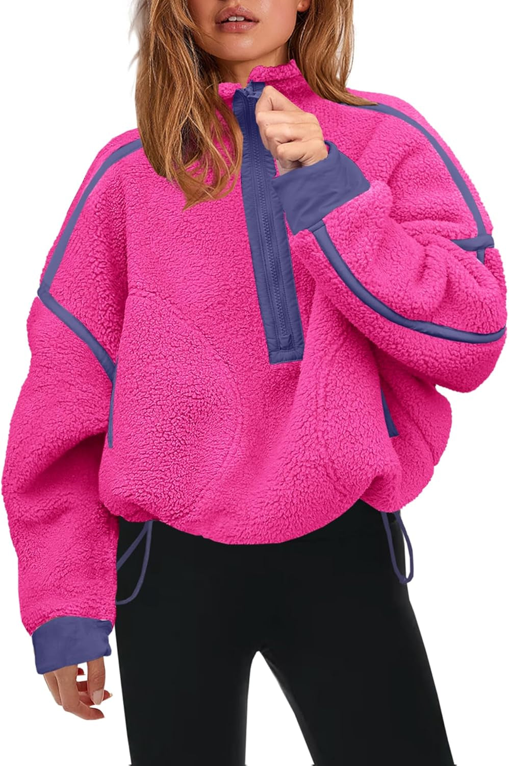 Womens Half Zip Sherpa Fleece Pullover Soft Oversized Sweatshirt with Pockets Warm Fuzzy Sweater