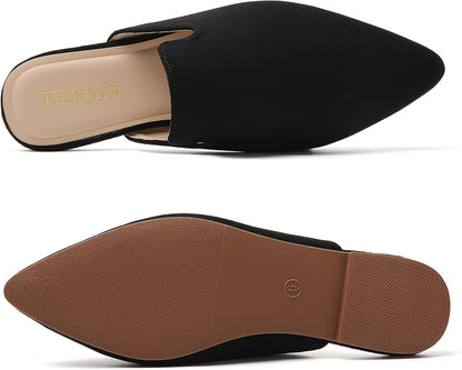 Mules for Woman Comfortable Pointed Toe Backless Loafers Flat Mule Business Casual Shoes Slides Slip On