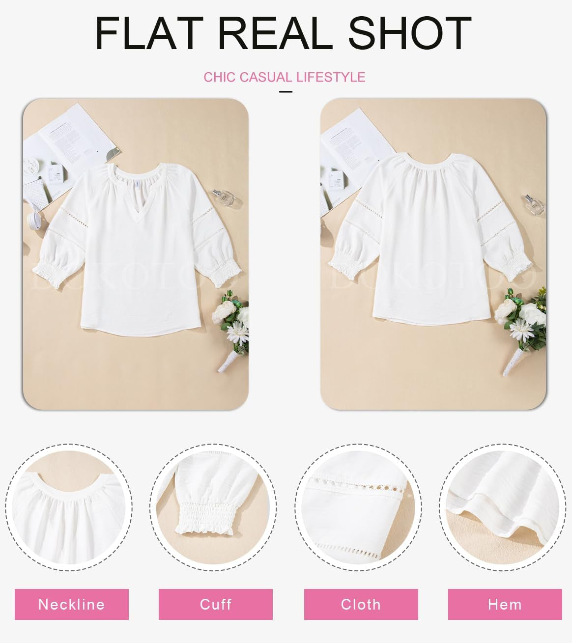Womens 3/4 Sleeve Tops Pleated Business Casual Outifits V Neck Blouses Office Loose Shirts