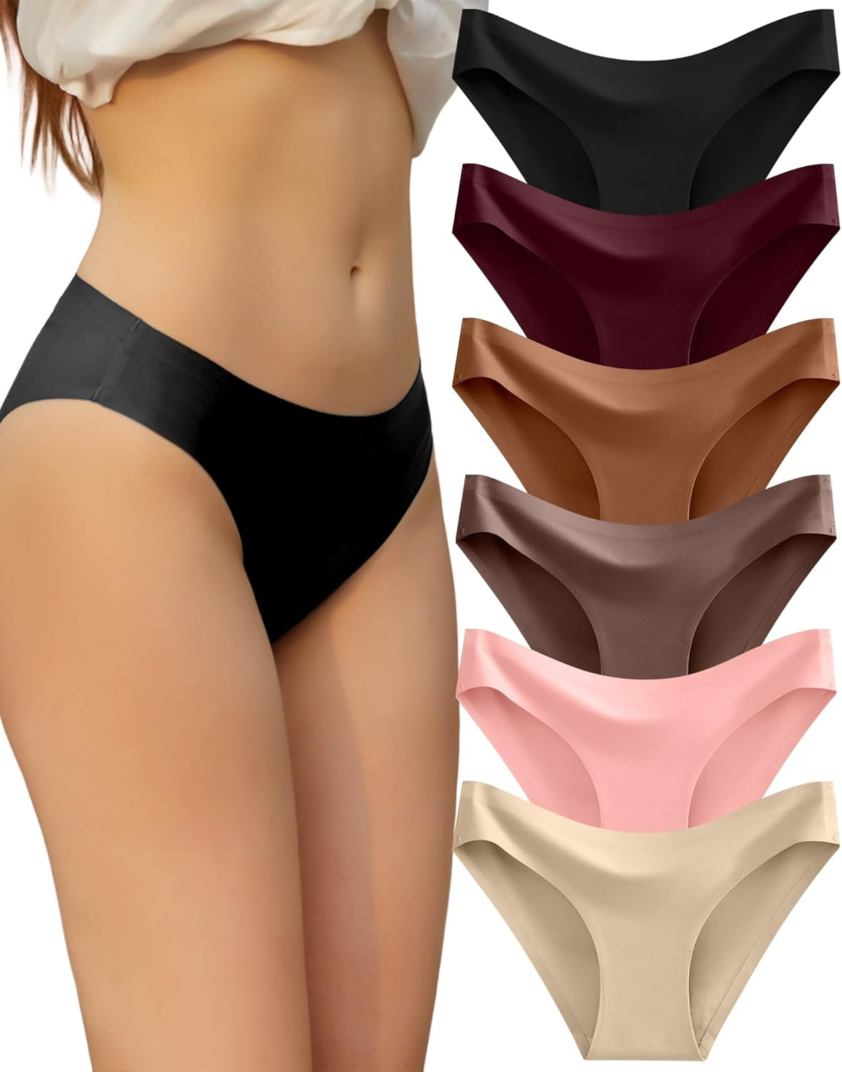 6 Pack Women’S Seamless Hipster Underwear No Show Panties Invisibles Briefs Soft Stretch Bikini Underwears XS-XL