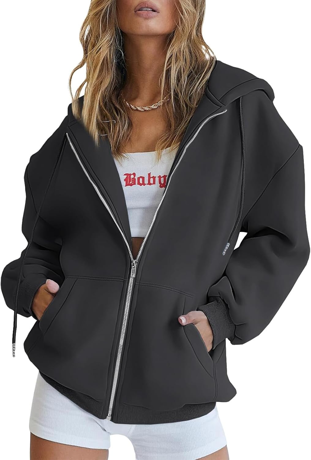 Womens Zip up Hoodies Oversized Sweatshirts Fall Fashion Spring Outfits Casual Jackets 2026 Winter Clothes