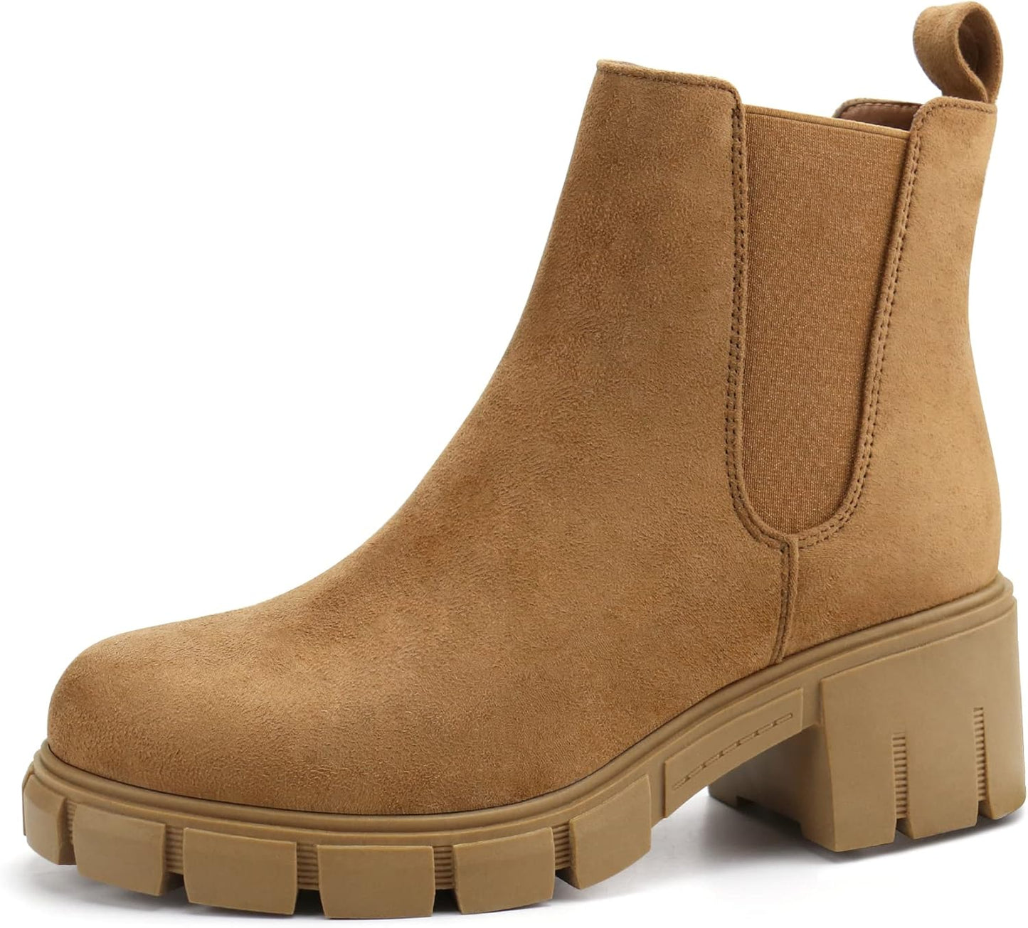 Women Platform Ankle Boots Elastic Chelsea Boots Mid Heel Slip on Booties