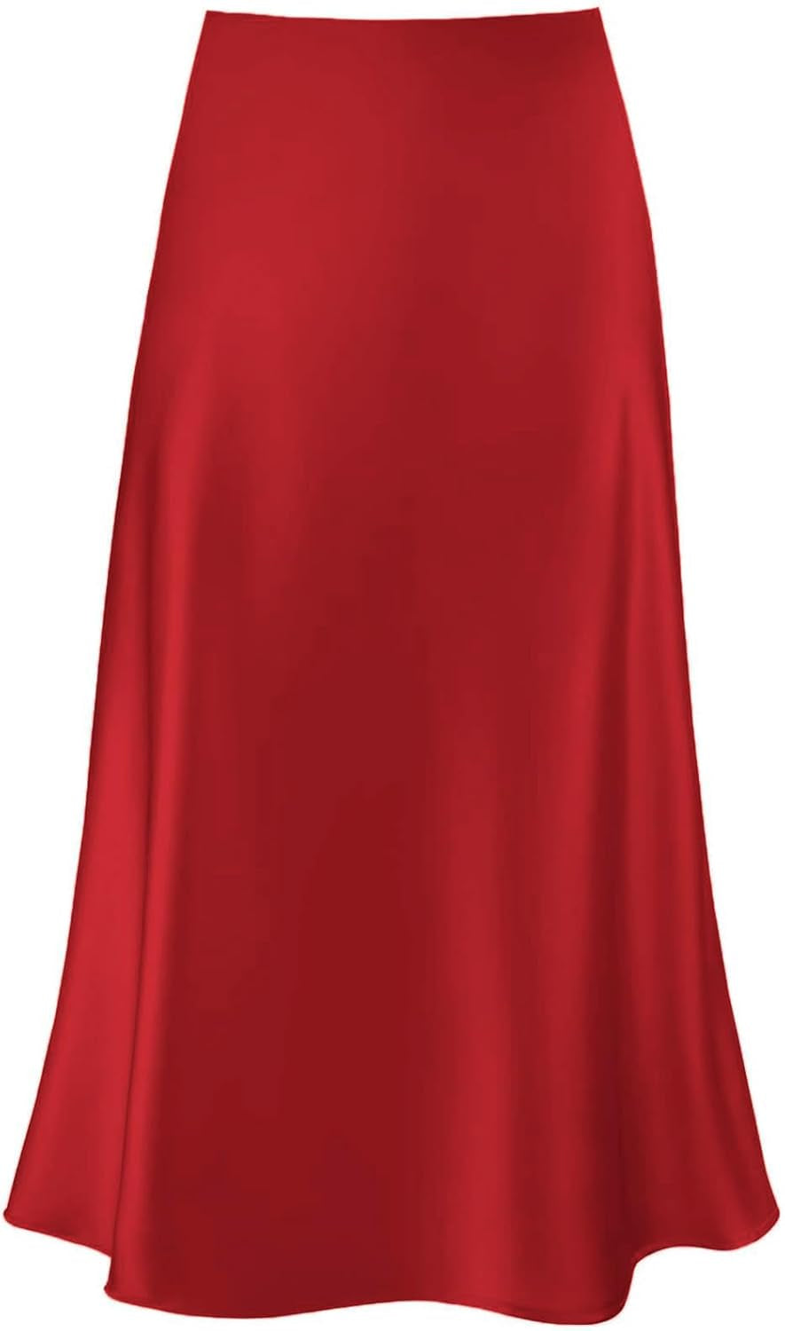 Women'S Satin High Waist Hidden Elasticized Waistband Flared Casual a Line Midi Skirt