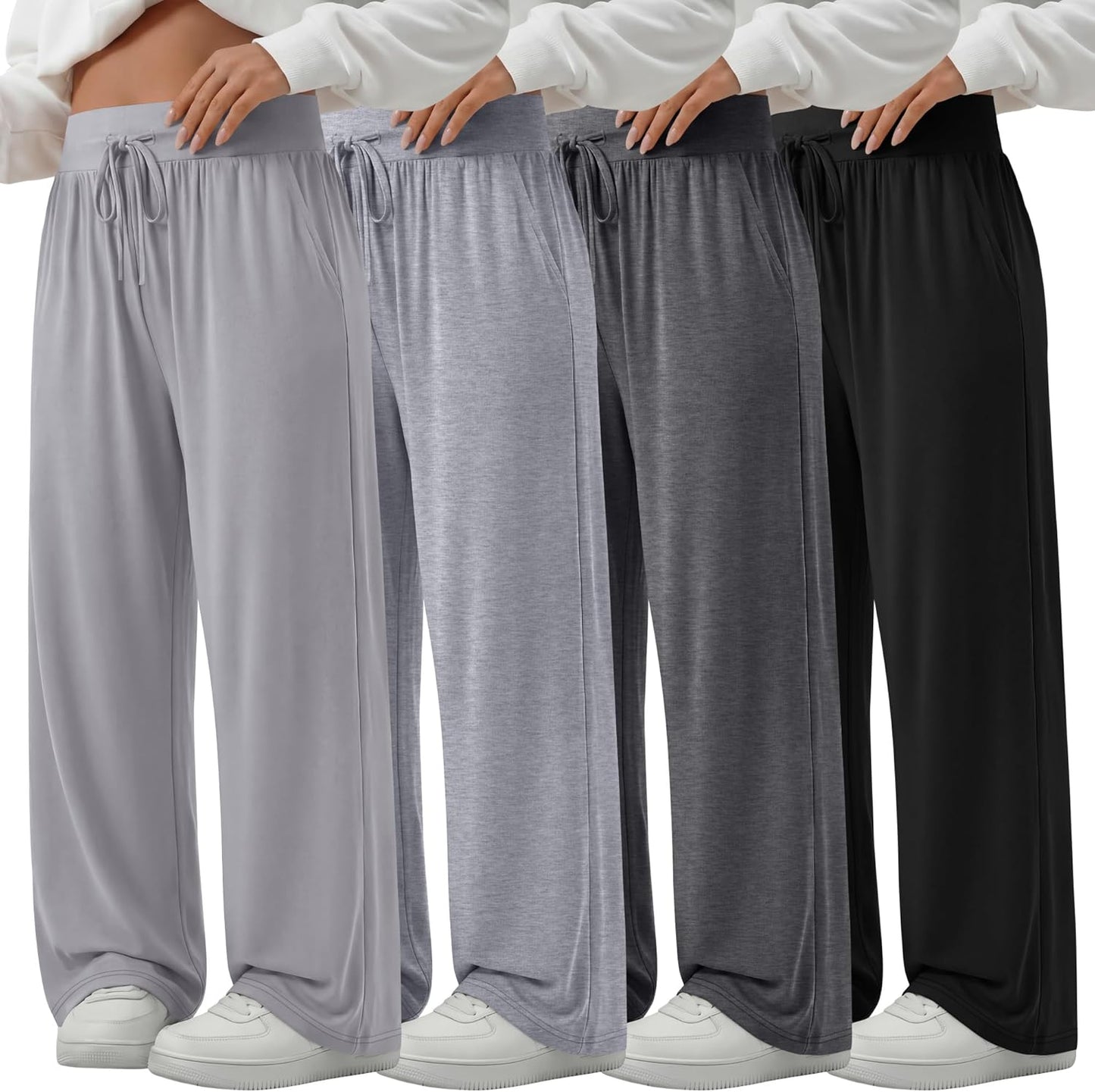 4 Pack Women'S plus Size Lounge Pants Wide Leg Yoga Pants Drawstring Baggy Sweatpants Loose Casual Workout Jogger